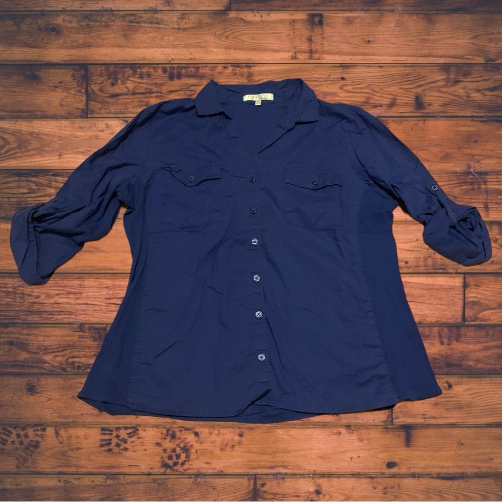 Women’s Ellen Tracy Button Down Up Dress Shirt Blouse Formal Graduation Royal